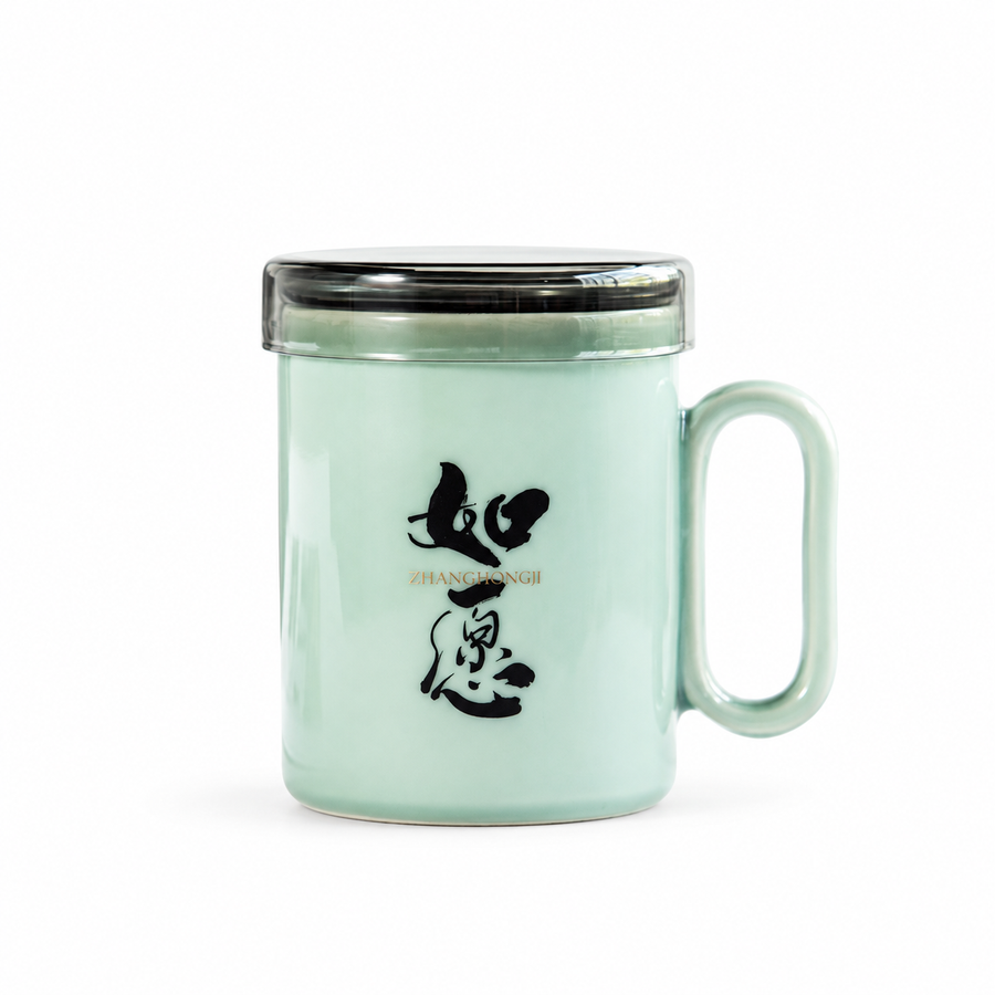 ZhangHongJi Celadon Infuser Mug — white-background product view 1; AI-assisted image