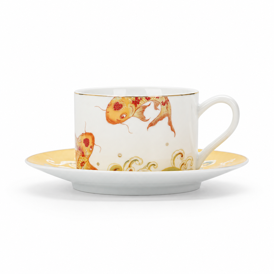 Taoxichuan Koi Cup & Saucer — white-background product view 1; AI-assisted image