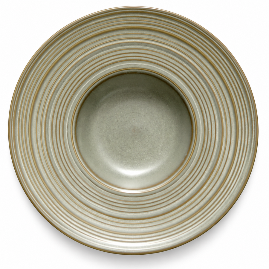 DXC Gray-Olive Ringed Deep Plate — white-background product view 1; AI-assisted image