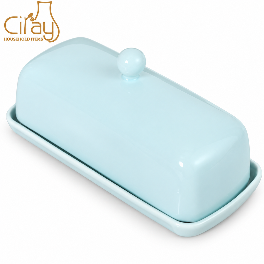 Ciray Light Blue Covered Butter Dish — white-background product view 1; AI-assisted image