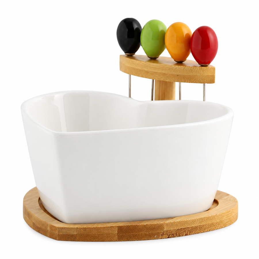 GreatFamily Heart Bowl with Bamboo Stand — white-background product view 1; AI-assisted image