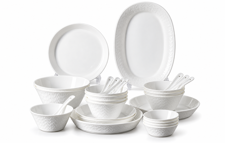 SONGFA White Dinnerware Set — 28 Pieces