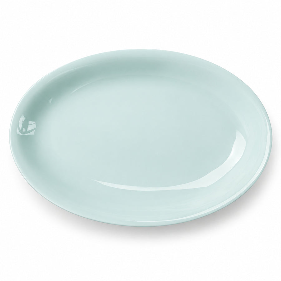 AI-assisted concept image of qingbai oval serving platter: overall product view.