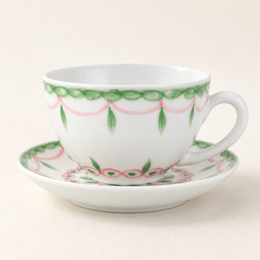 Botanical Cup & Saucer — Pink & Green