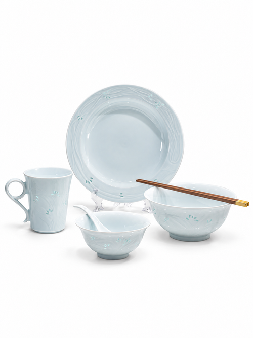 Fuyu Orchid Dining Set — Six Pieces — white-background product view 1; AI-assisted image