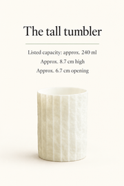 Shiwu Wanyi Folded Porcelain Tumbler — dimensions, composition or care information 4; AI-assisted image