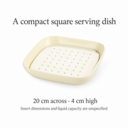 Cream Square Dish with Draining Insert — dimensions, composition or care information 4; AI-assisted image