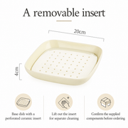 Cream Square Dish with Draining Insert — dimensions, composition or care information 5; AI-assisted image