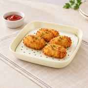 Cream Square Dish with Draining Insert — styled use illustration; props and additional pieces excluded 9; AI-assisted image