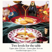 TaDah Burgundy Dessert Stand — Two Tiers — dimensions, composition or care information 4; AI-assisted image