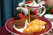 TaDah Burgundy Dessert Stand — Two Tiers — styled use illustration; props and additional pieces excluded 8; AI-assisted image