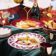 TaDah Burgundy Dessert Stand — Two Tiers — styled use illustration; props and additional pieces excluded 12; AI-assisted image