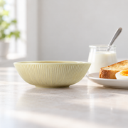 DXC Oatmeal Shallow Bowl — 7 Inch — styled use illustration; props and additional pieces excluded 9; AI-assisted image
