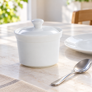 Lanting White Bone China Lidded Pot — styled use illustration; props and additional pieces excluded 11; AI-assisted image
