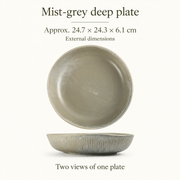 DXC Mist Gray Deep Serving Plate — dimensions, composition or care information 4; AI-assisted image