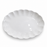 Scalloped White Bone China Oval Platter — white-background product view 1; AI-assisted image