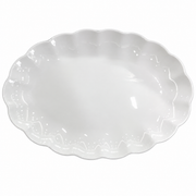 Scalloped White Bone China Oval Platter — white-background product view 3; AI-assisted image