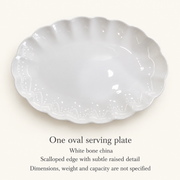 Scalloped White Bone China Oval Platter — dimensions, composition or care information 4; AI-assisted image