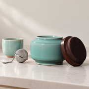 Shang Tang Celadon Tea Canister — styled use illustration; props and additional pieces excluded 10; AI-assisted image