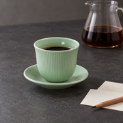 Loveramics Green Tasting Cup & Saucer — styled use illustration; props and additional pieces excluded 8; AI-assisted image