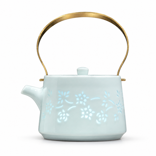 Fuyu Qingbai Linglong Tea Set — Teapot & Four Cups — white-background product view 1; AI-assisted image