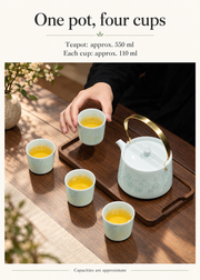 Fuyu Qingbai Linglong Tea Set — Teapot & Four Cups — dimensions, composition or care information 4; AI-assisted image