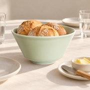 Loveramics Bauhaus Green Serving Bowl — styled use illustration; props and additional pieces excluded 10; AI-assisted image