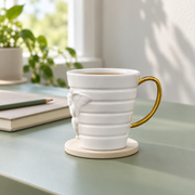 XIQI Arclight Bone China Mug — styled use illustration; props and additional pieces excluded 9; AI-assisted image