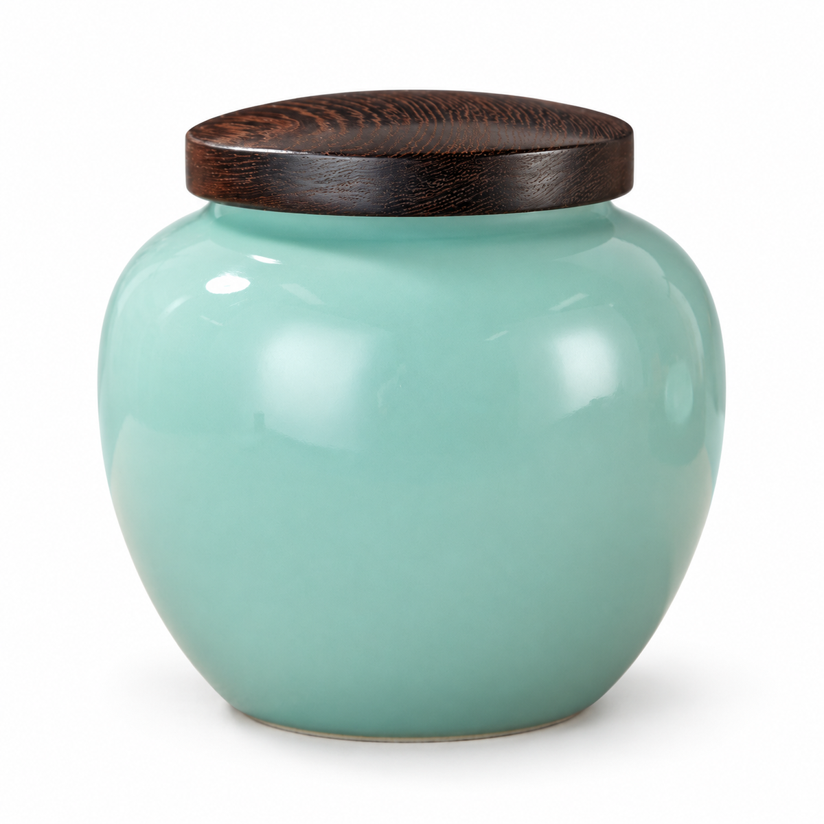 Shang Tang Rounded Celadon Tea Canister — white-background product view 1; AI-assisted image