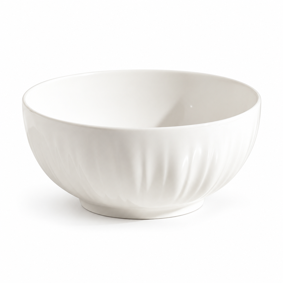 MDZF Ivory Fluted Serving Bowl — white-background product view 1; AI-assisted image