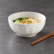 MDZF Ivory Fluted Serving Bowl — styled use illustration; props and additional pieces excluded 9; AI-assisted image