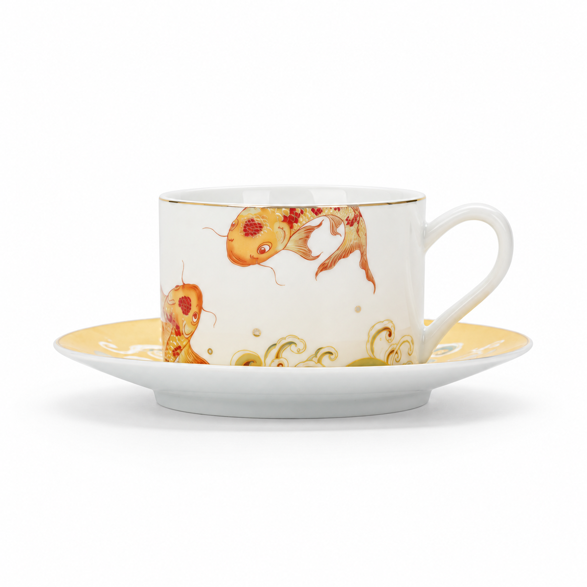 Taoxichuan Koi Cup & Saucer — white-background product view 1; AI-assisted image