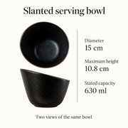 Rollin Black Slanted Bowl — 630 mL — dimensions, composition or care information 4; AI-assisted image