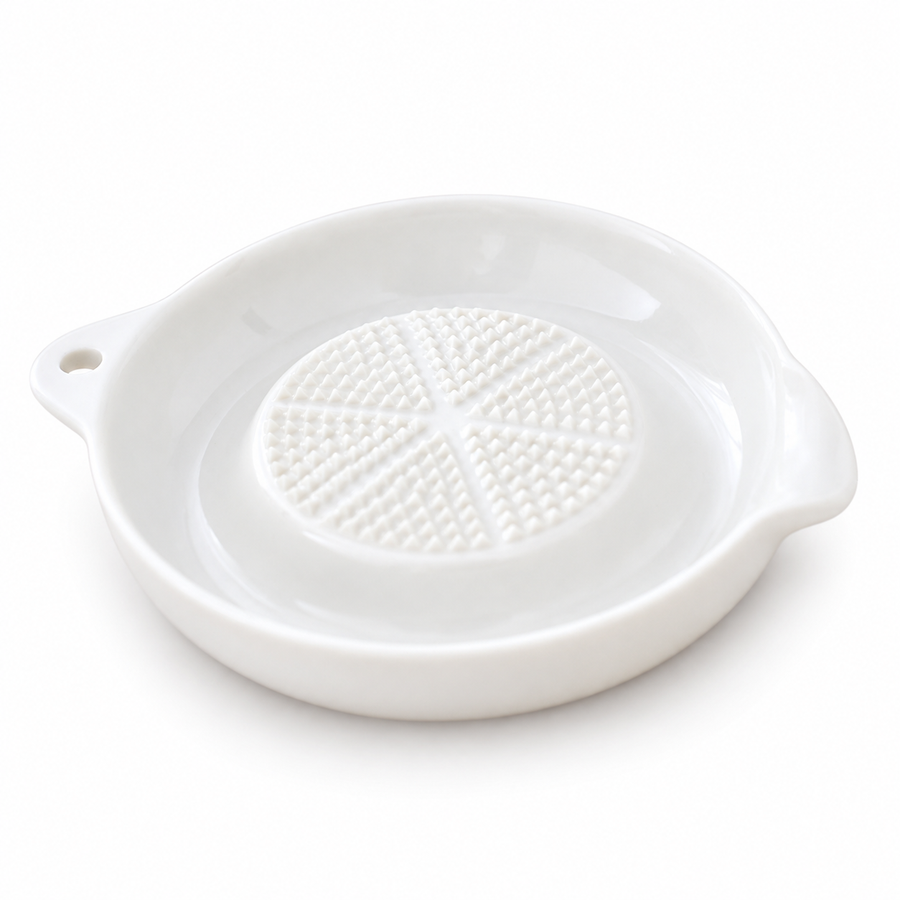 GreatFamily White Porcelain Grater Plate — white-background product view 1; AI-assisted image