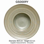 DXC Gray-Olive Ringed Deep Plate — dimensions, composition or care information 4; AI-assisted image