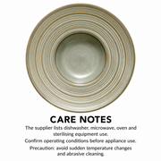 DXC Gray-Olive Ringed Deep Plate — dimensions, composition or care information 6; AI-assisted image