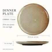 DXC Cream Reactive-Glaze Dinner Plate — dimensions, composition or care information 4; AI-assisted image