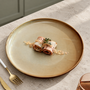 DXC Cream Reactive-Glaze Dinner Plate — styled use illustration; props and additional pieces excluded 7; AI-assisted image