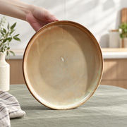 DXC Cream Reactive-Glaze Dinner Plate — styled use illustration; props and additional pieces excluded 9; AI-assisted image