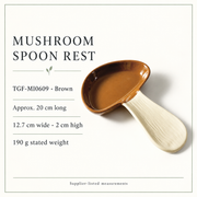 GreatFamily Mushroom Spoon Rest — Brown — dimensions, composition or care information 4; AI-assisted image