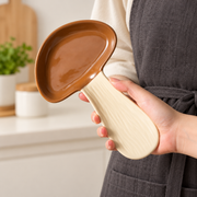 GreatFamily Mushroom Spoon Rest — Brown — styled use illustration; props and additional pieces excluded 9; AI-assisted image