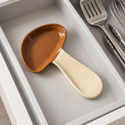 GreatFamily Mushroom Spoon Rest — Brown — styled use illustration; props and additional pieces excluded 11; AI-assisted image
