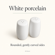 Rollin White Salt & Pepper Shakers — Pair — dimensions, composition or care information 4; AI-assisted image