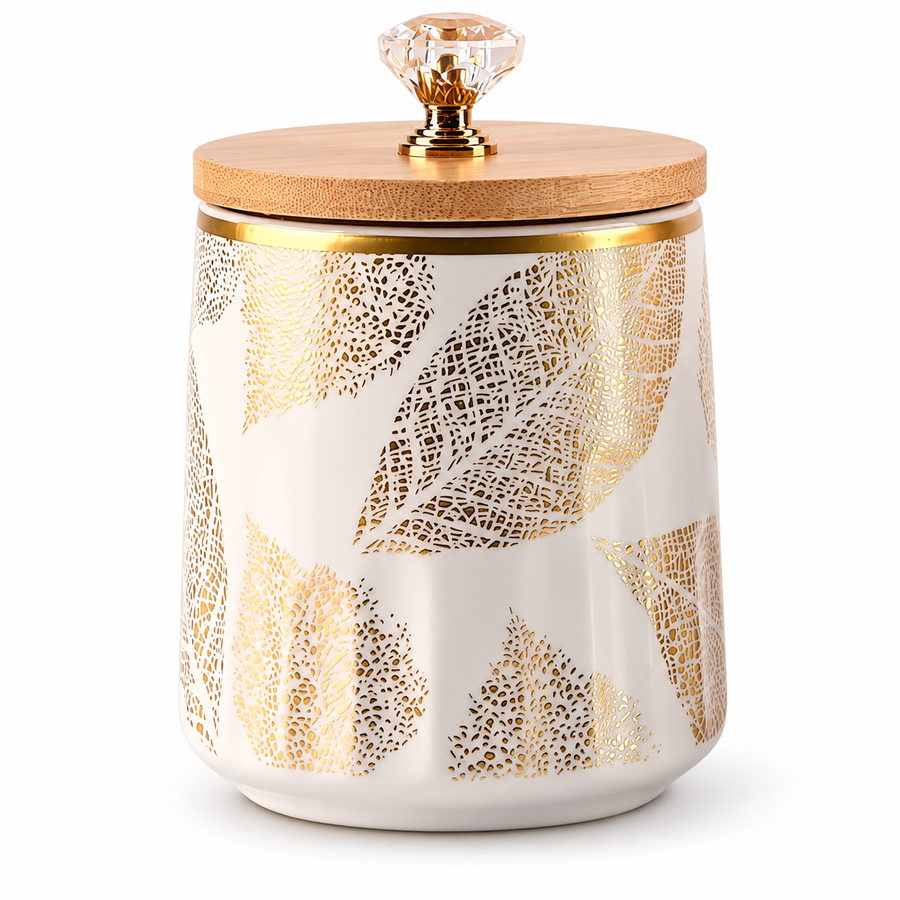 GreatFamily Leaf Jar with Bamboo Lid — 610 mL — white-background product view 1; AI-assisted image