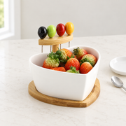 GreatFamily Heart Bowl with Bamboo Stand — styled use illustration; props and additional pieces excluded 7; AI-assisted image