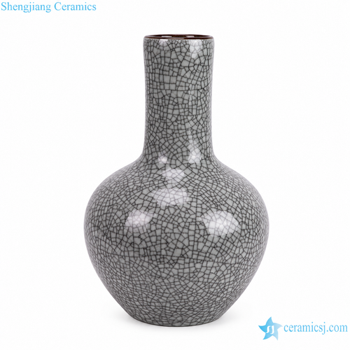 Shengjiang Charcoal Crackle Vase — white-background product view 1; AI-assisted image