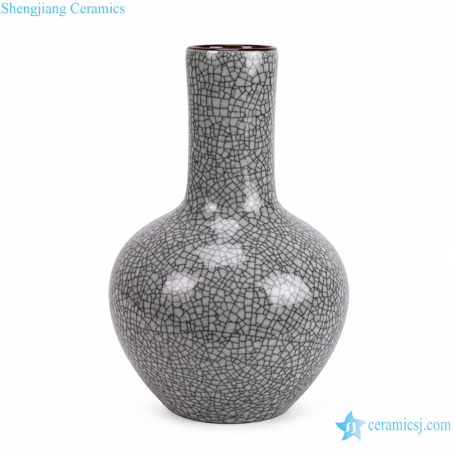 Shengjiang Charcoal Crackle Vase — white-background product view 1; AI-assisted image