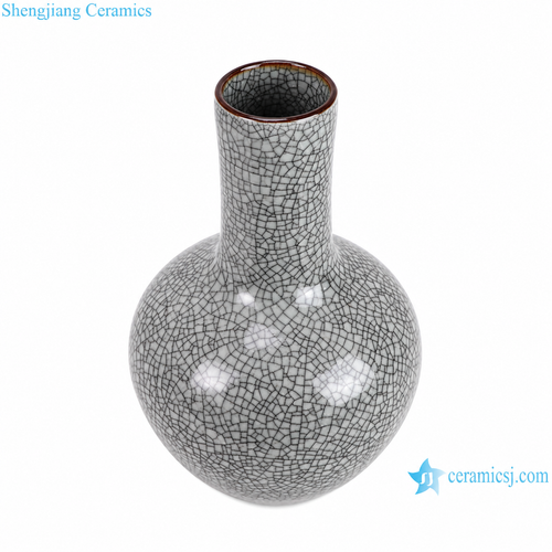 Shengjiang Charcoal Crackle Vase — white-background product view 2; AI-assisted image