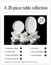 SONGFA White Dinnerware Set — 28 Pieces — dimensions, composition or care information 4; AI-assisted image