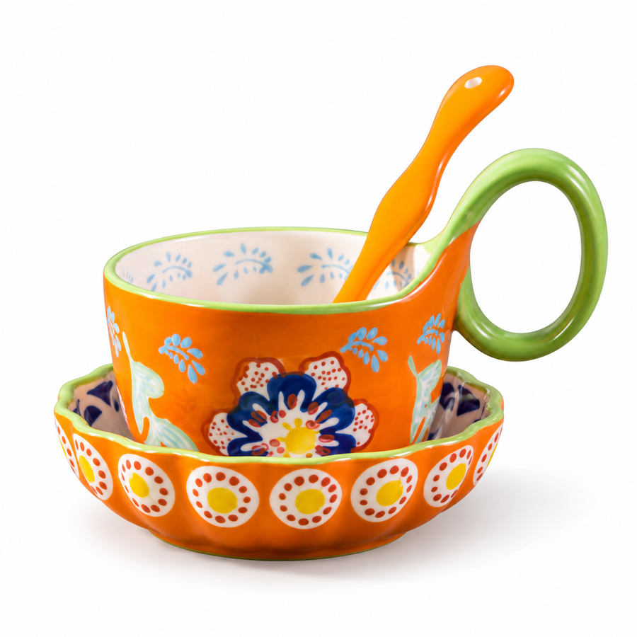 SONGFA Orange Breakfast Set — Three Pieces — white-background product view 1; AI-assisted image